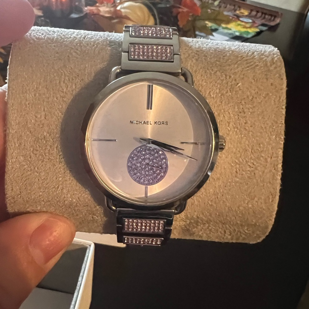 Michael Kors Silver and Purple Crystal Watch